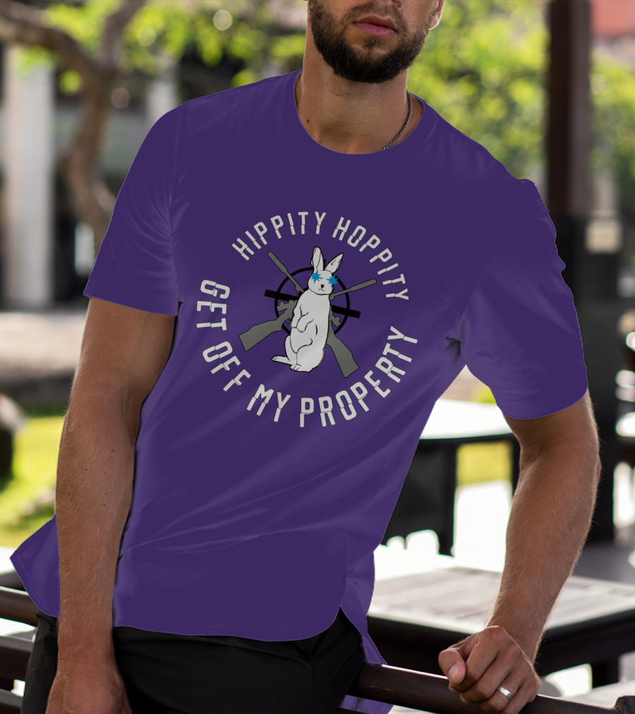 Hippity Hoppity Get Off My Property Rabbit With Crossed Rifles T-Shirt