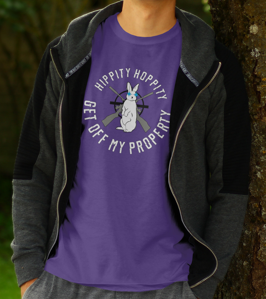 Hippity Hoppity Get Off My Property Rabbit With Crossed Rifles T-Shirt