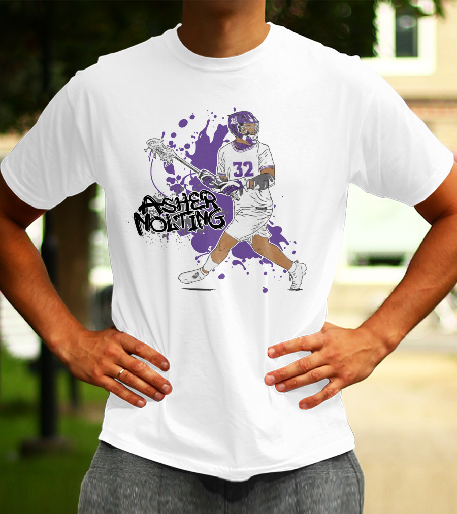 Asher Nolting 32 Lacrosse Player Purple Splatter T-Shirt