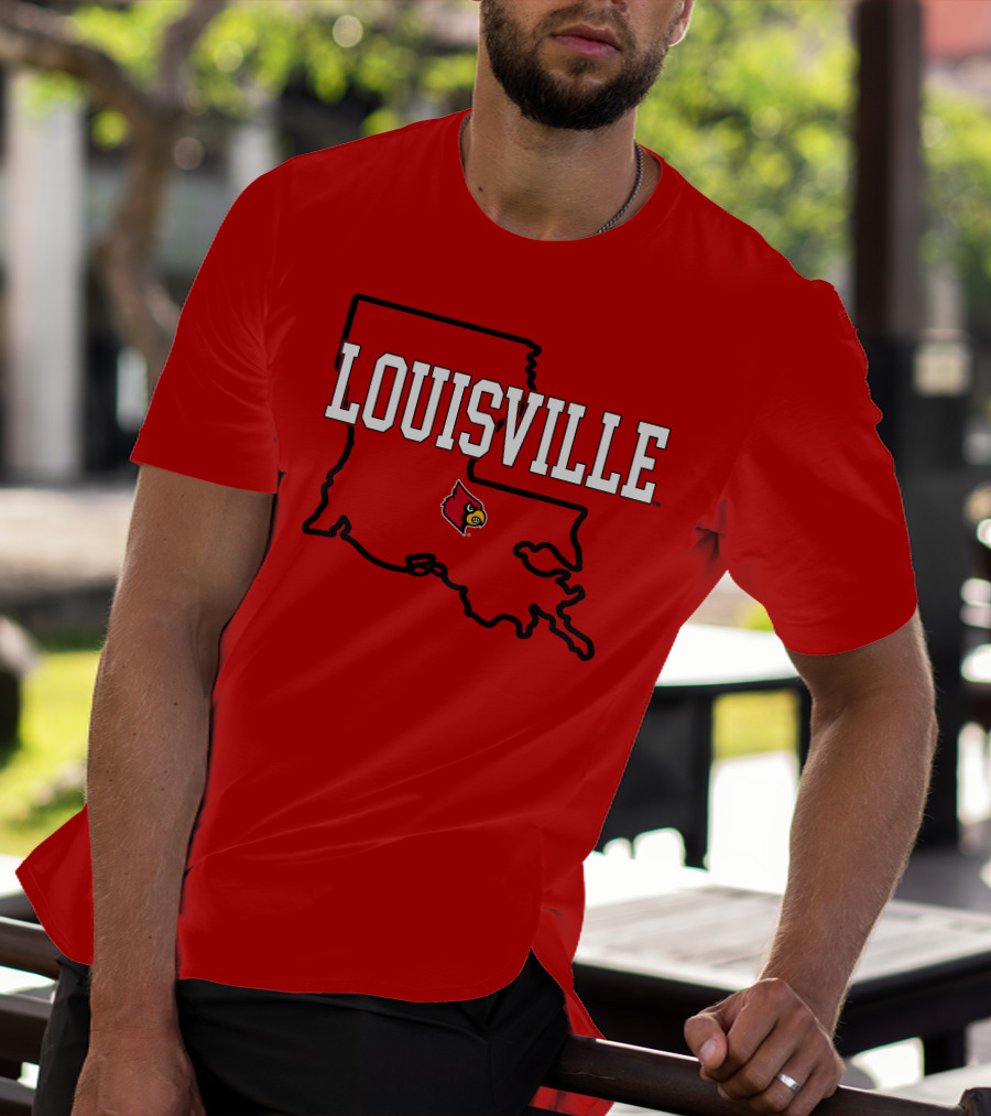 Louisville Cardinals Louisiana Map T-Shirt