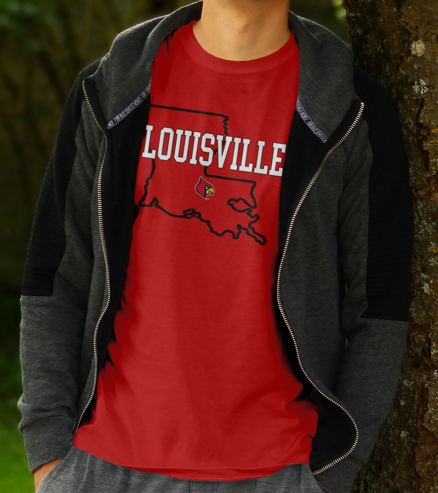 Louisville Cardinals Louisiana Map T-Shirt