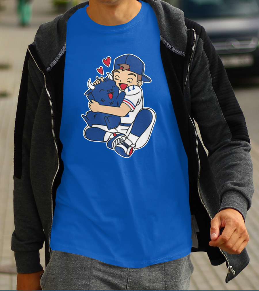 Gotta Throw 'Em All Cute Buffalo Hugging Sports Fan With Hearts T-Shirt