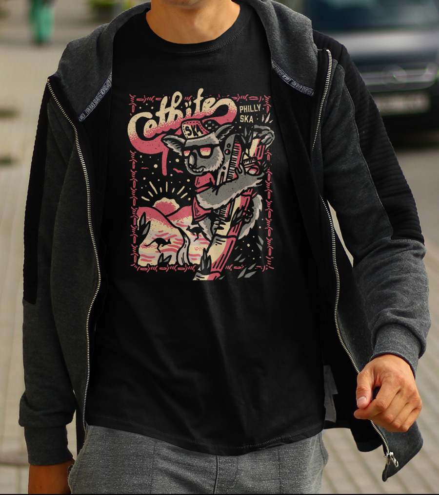 Catbite Philly Ska Koala In Sunglasses Retro Sunset Scene T-Shirt