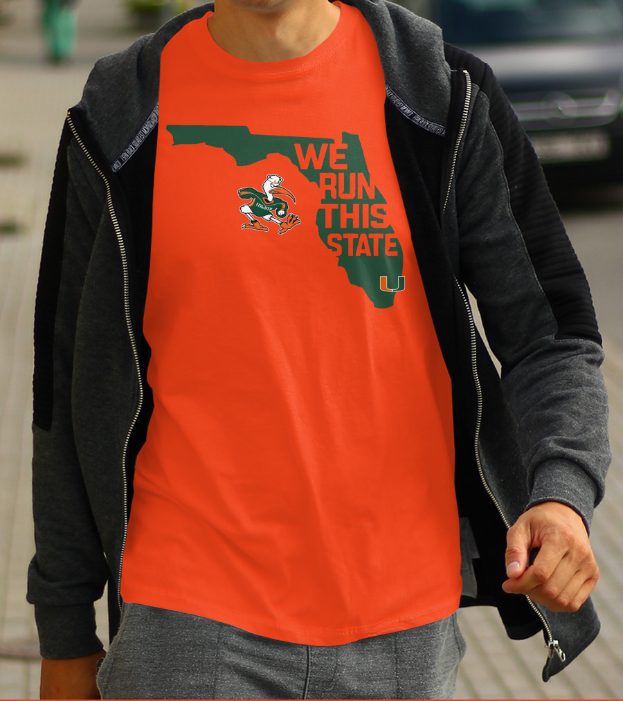 We Run This State Miami Hurricanes Florida Map Vector T-Shirt