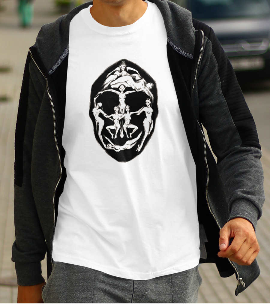 Dali Recreation Skull Illusion Formed By Human Figures T-Shirt