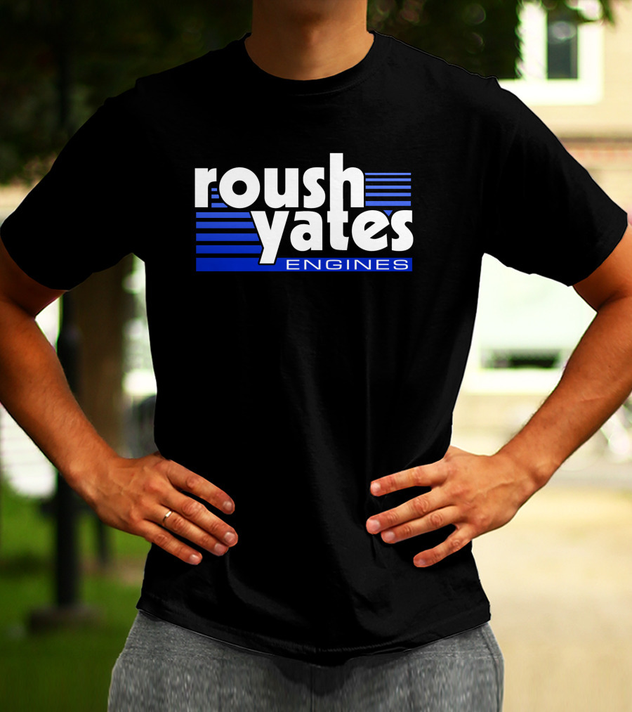 Roush Yates Engines Logo Blue Stripes T-Shirt