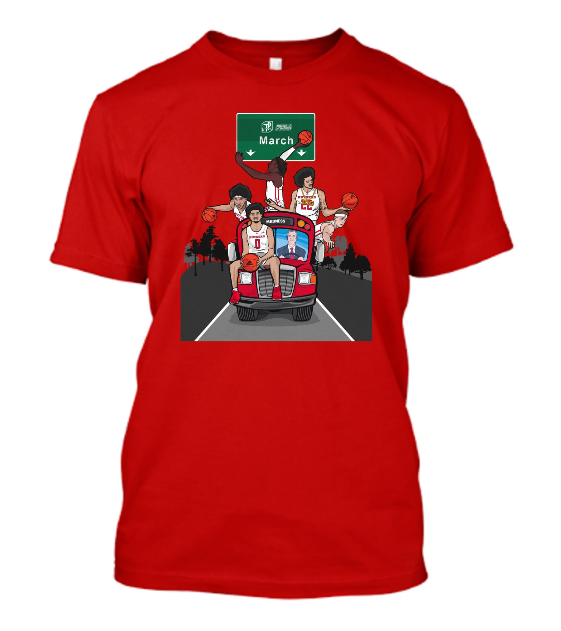 Scarlet Knights March Madness Bus Basketball Scene T-Shirt