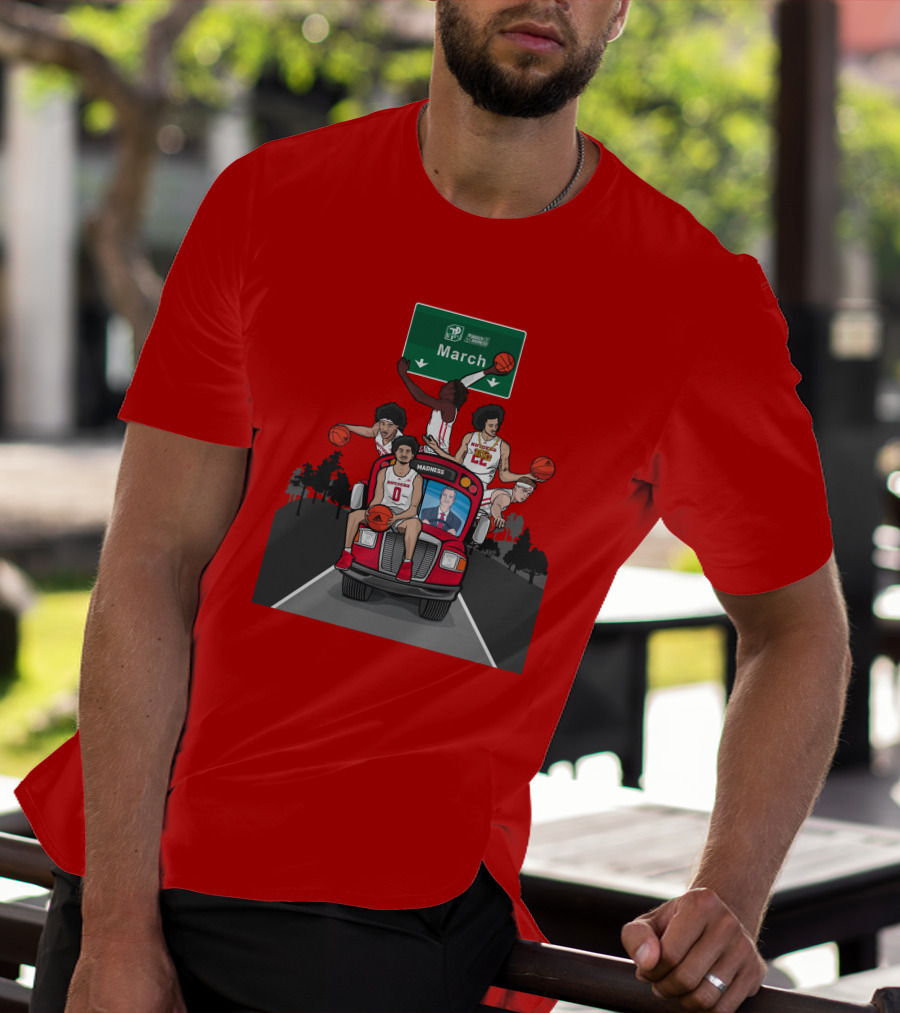 Scarlet Knights March Madness Bus Basketball Scene T-Shirt