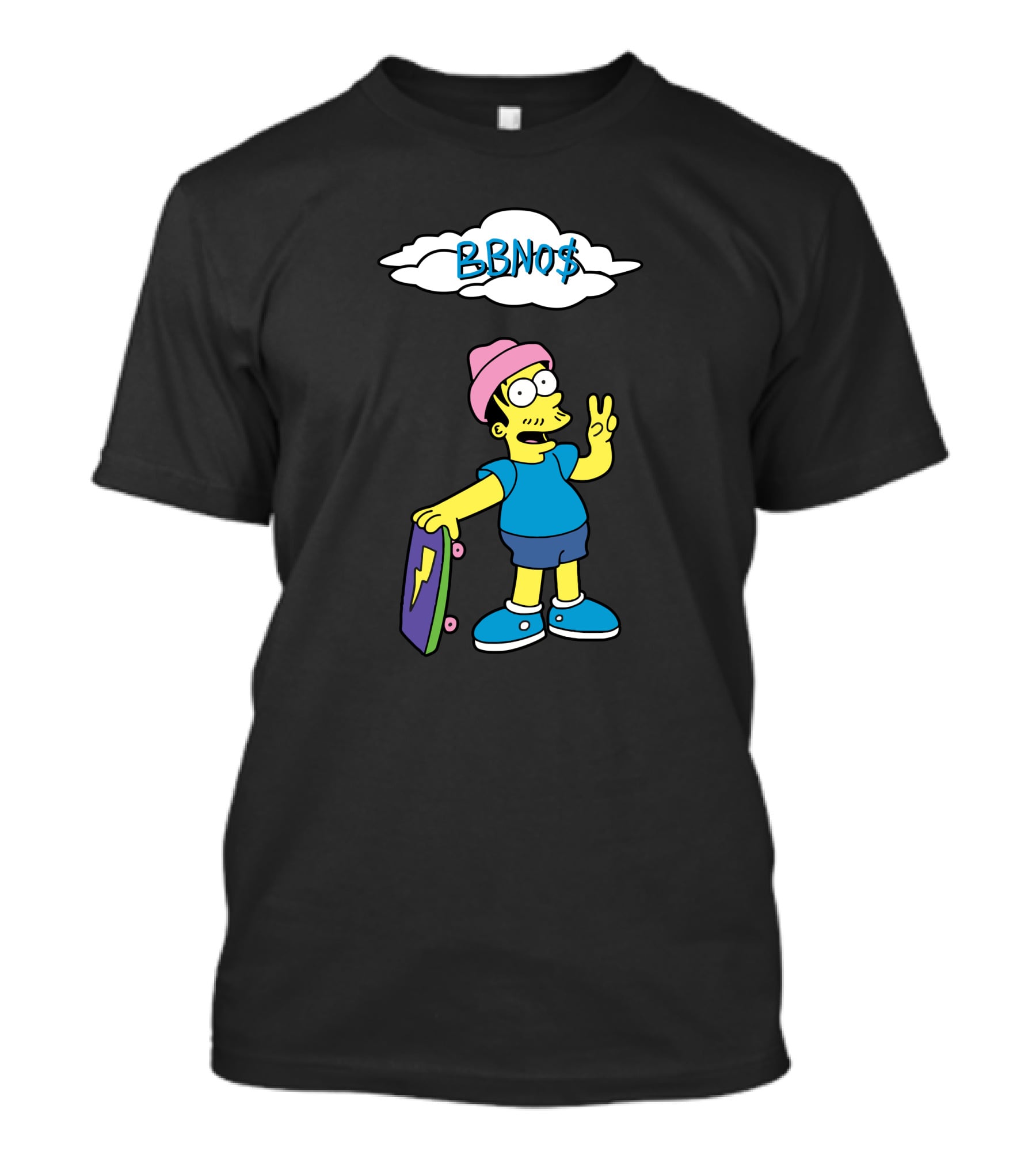 BBNO$ Cartoon Character With Skateboard And Peace Sign T-Shirt