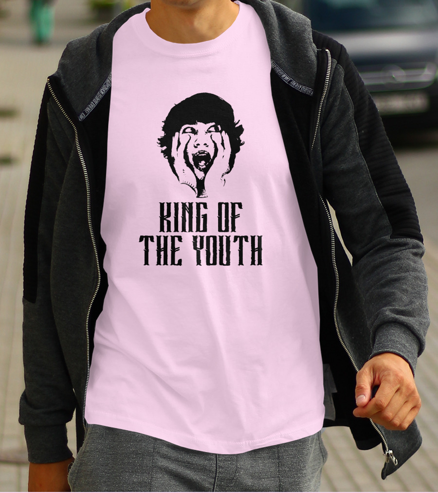 Baylen Levine Merch Store King Of The Youth Pink Graphic Featuring Shouting Face T-Shirt