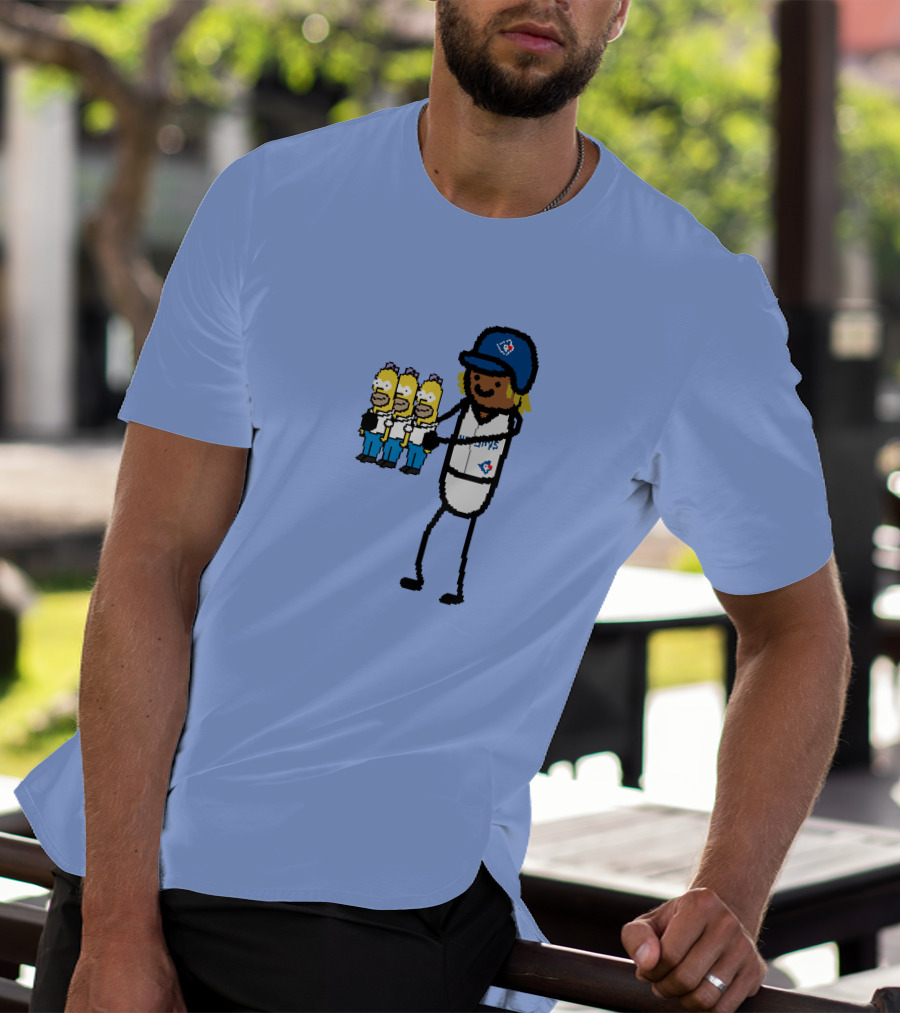 Toronto Blue Jays Vladimir Guerrero Jr. Holding Cartoon Characters And Three Homers T-Shirt