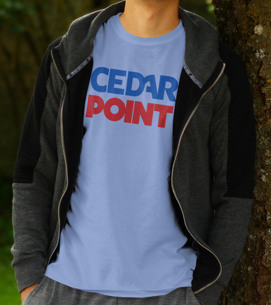 Cedar Point Bold Typography Theme In Blue And Red T-Shirt