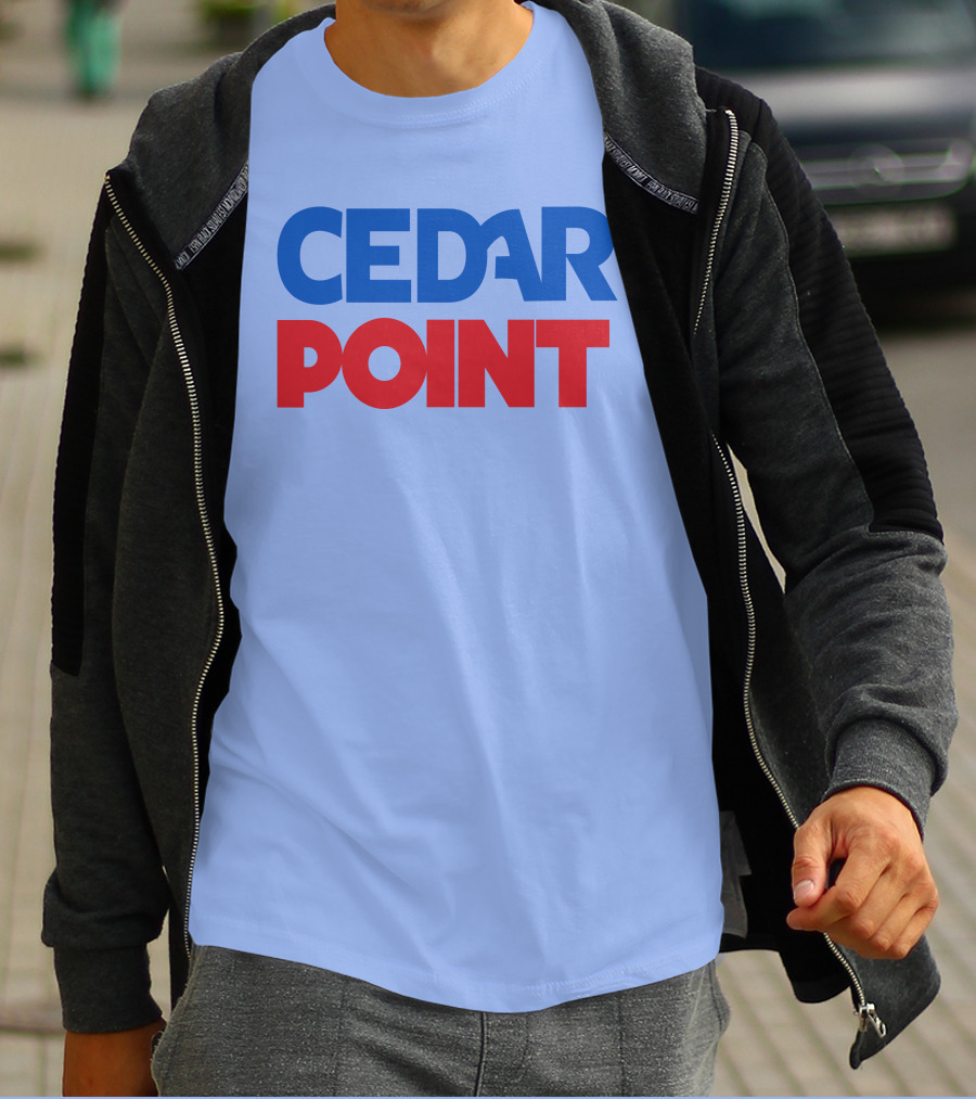 Cedar Point Bold Typography Theme In Blue And Red T-Shirt