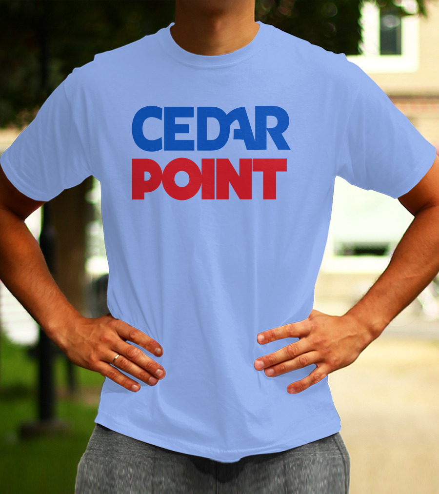 Cedar Point Bold Typography Theme In Blue And Red T-Shirt