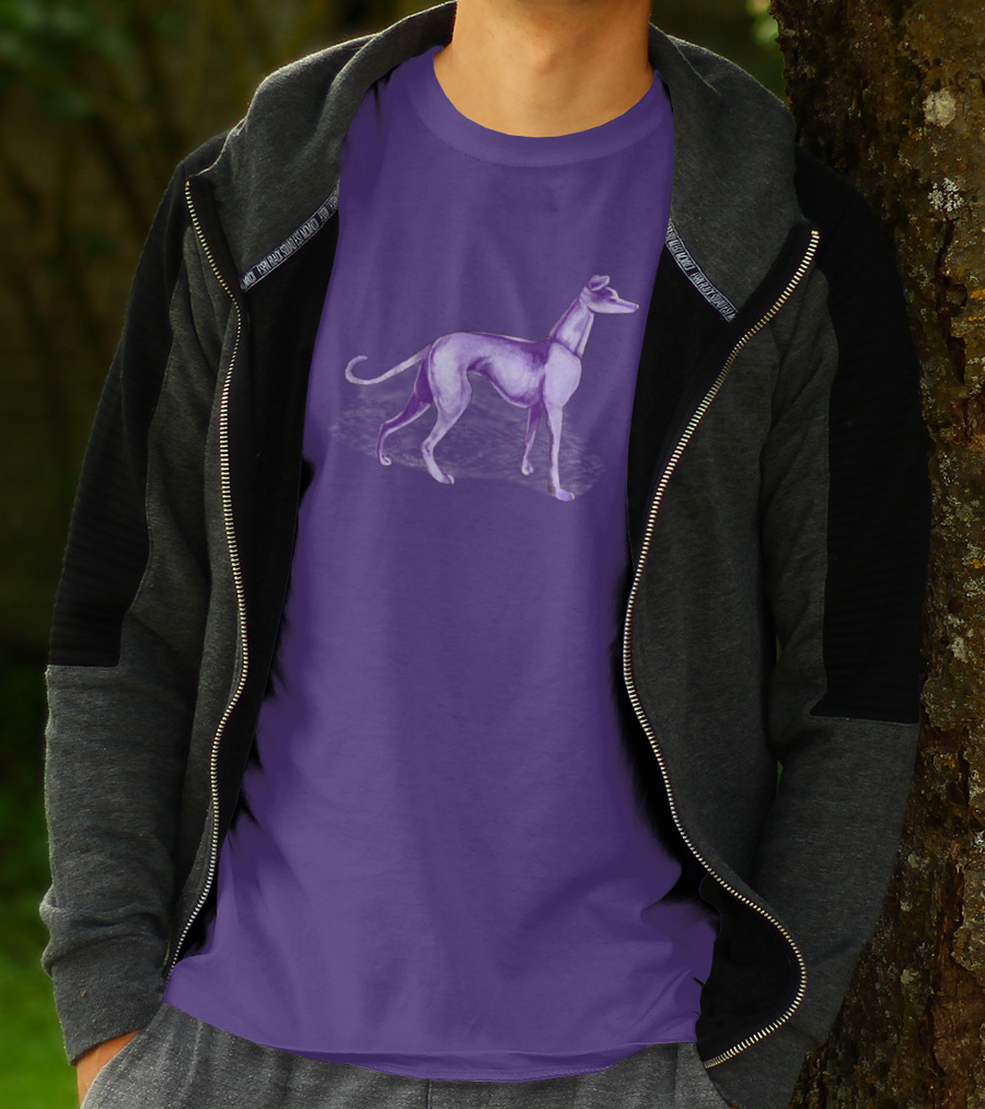 The One Purple Dog Silhouette Standing On A Purple Background T-Shirt