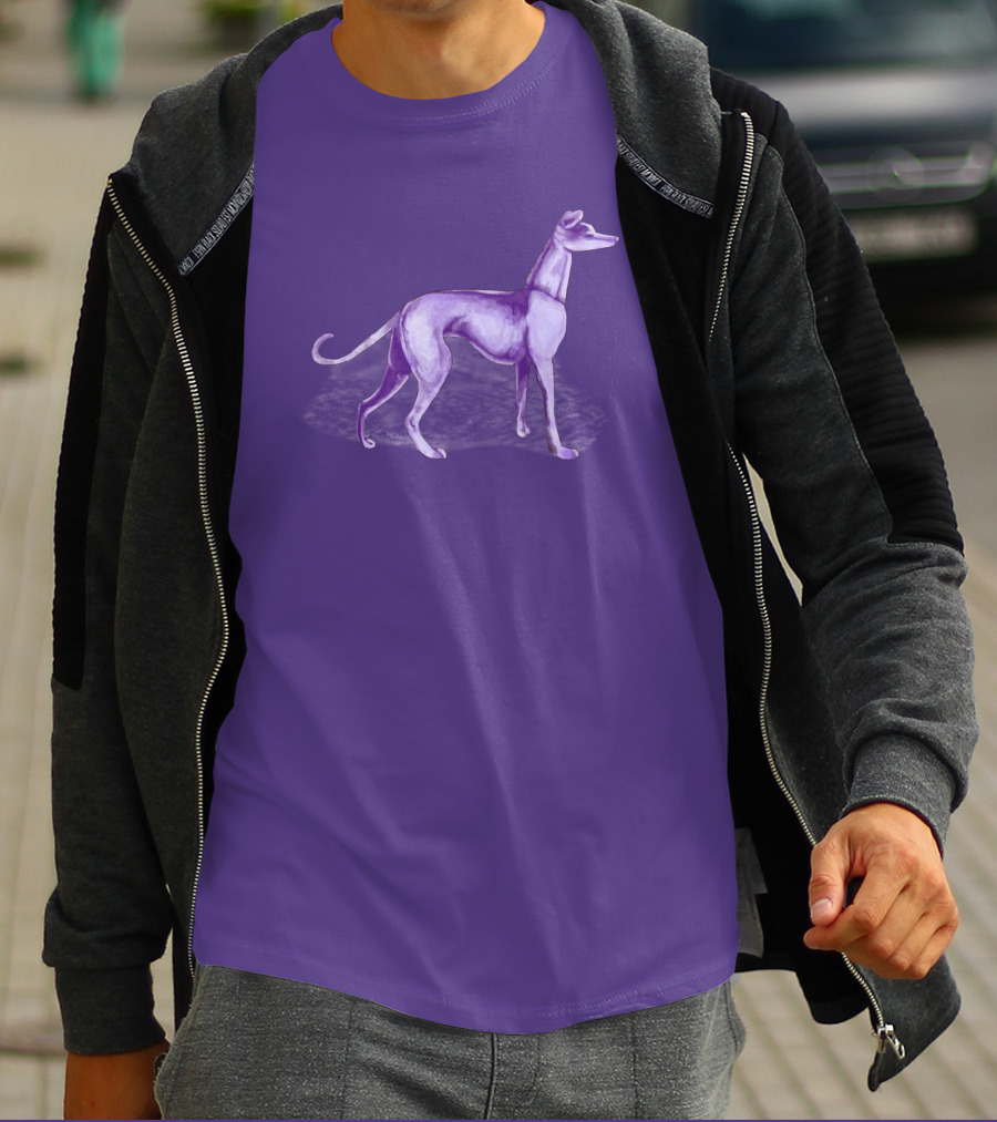 The One Purple Dog Silhouette Standing On A Purple Background T-Shirt