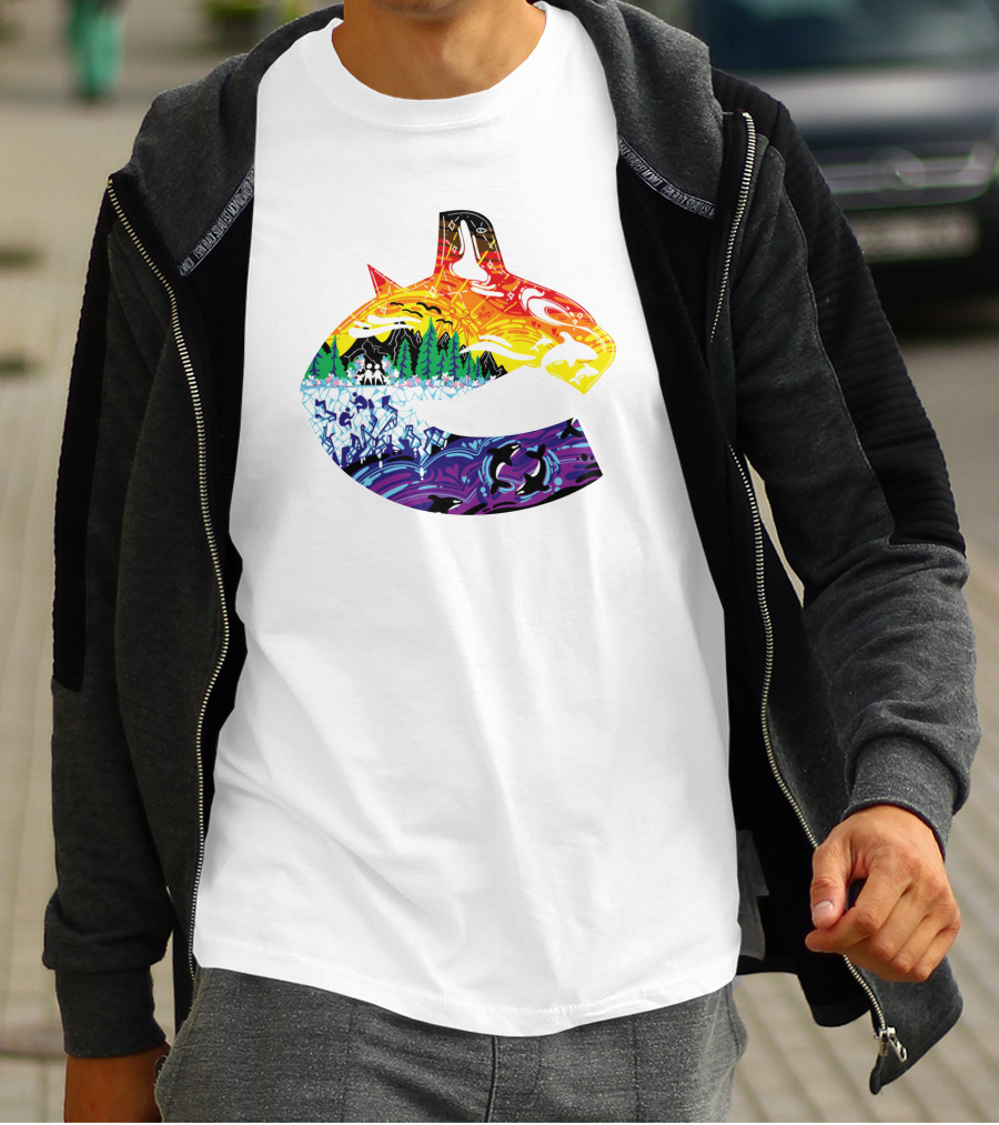 Vanbase Merch Vancouver Canucks Pride Orca Rainbow T-Shirt
