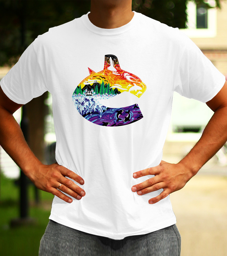 Vanbase Merch Vancouver Canucks Pride Orca Rainbow T-Shirt