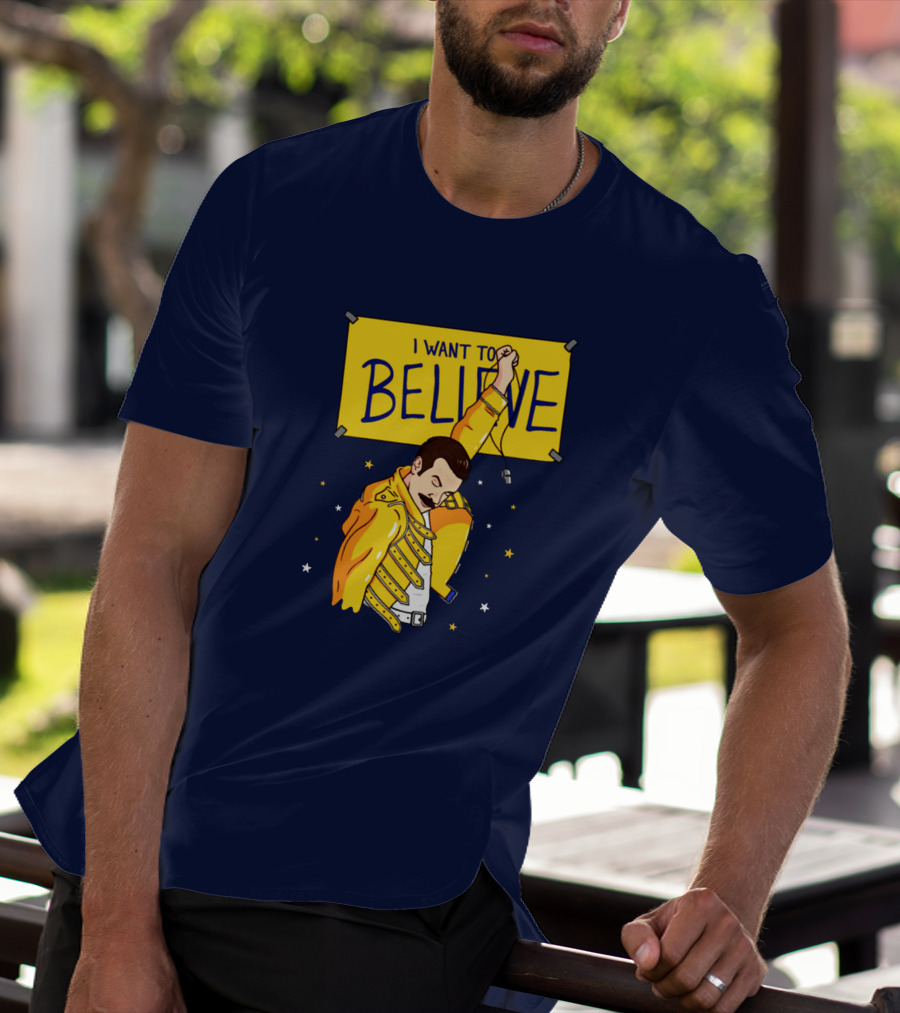 Teefury Store I Want To Believe Freddie Mercury Optimistic Coach T-Shirt