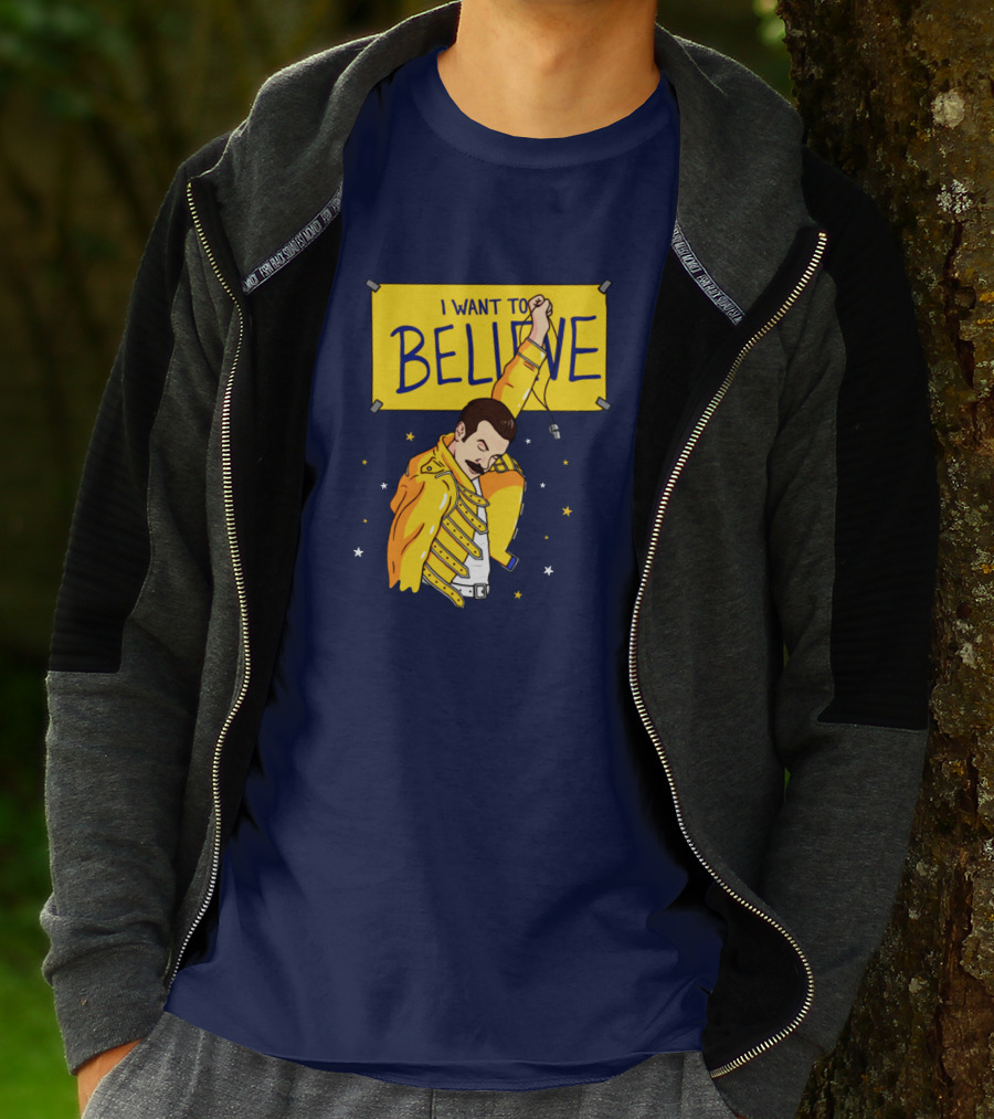 Teefury Store I Want To Believe Freddie Mercury Optimistic Coach T-Shirt