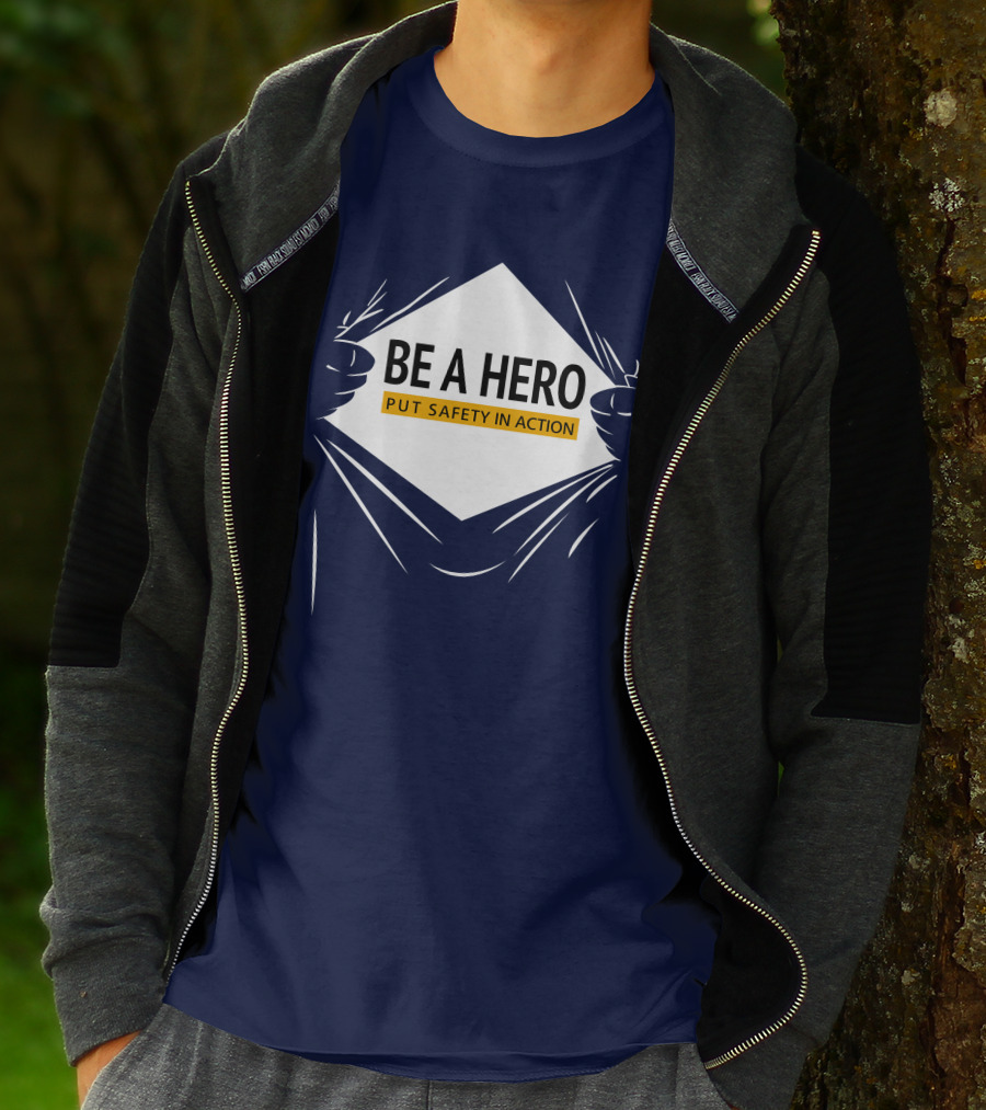 Be A Hero Put Safety In Action Dopeymcgeee Hands Pulling Open Shirt Superhero T-Shirt