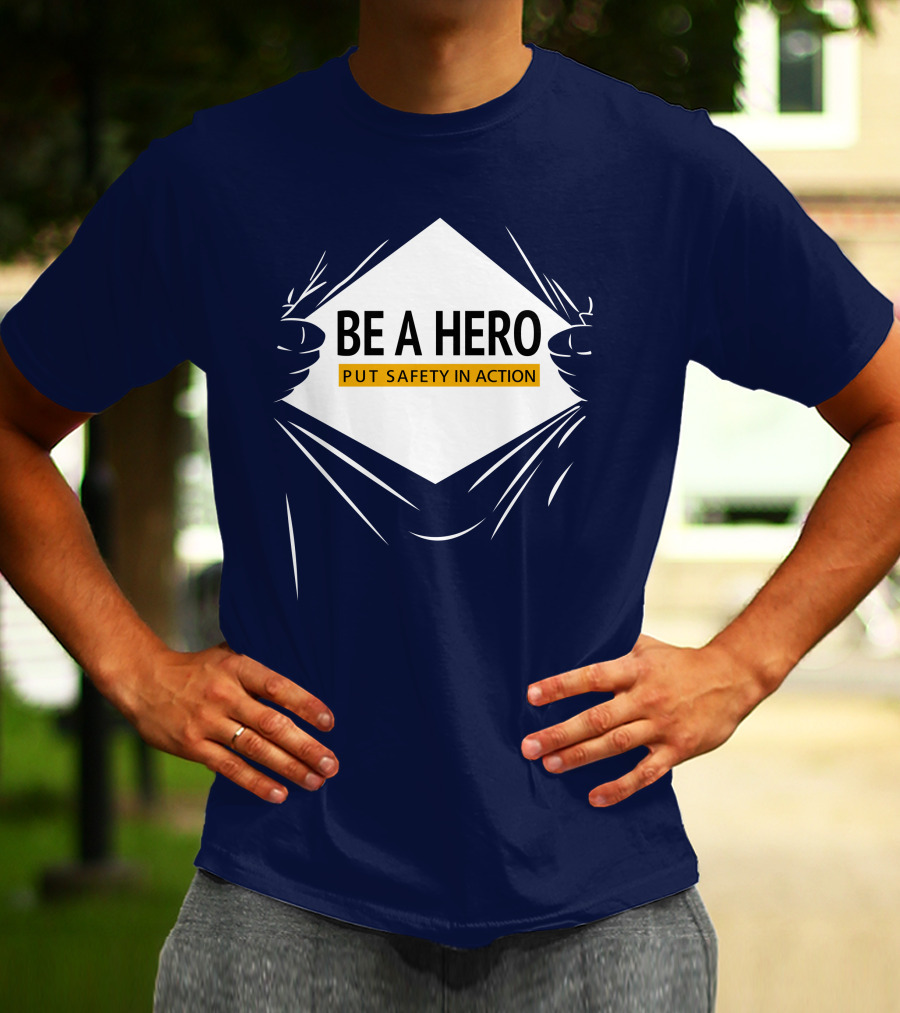 Be A Hero Put Safety In Action Dopeymcgeee Hands Pulling Open Shirt Superhero T-Shirt