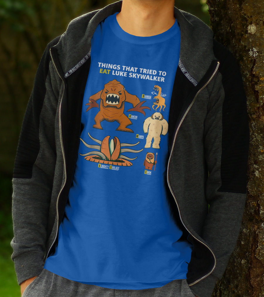 Things That Tried To Eat Luke Skywalker: Rancor, Wampa, Sarlacc, Sando Aqua Monster, Ewok T-Shirt