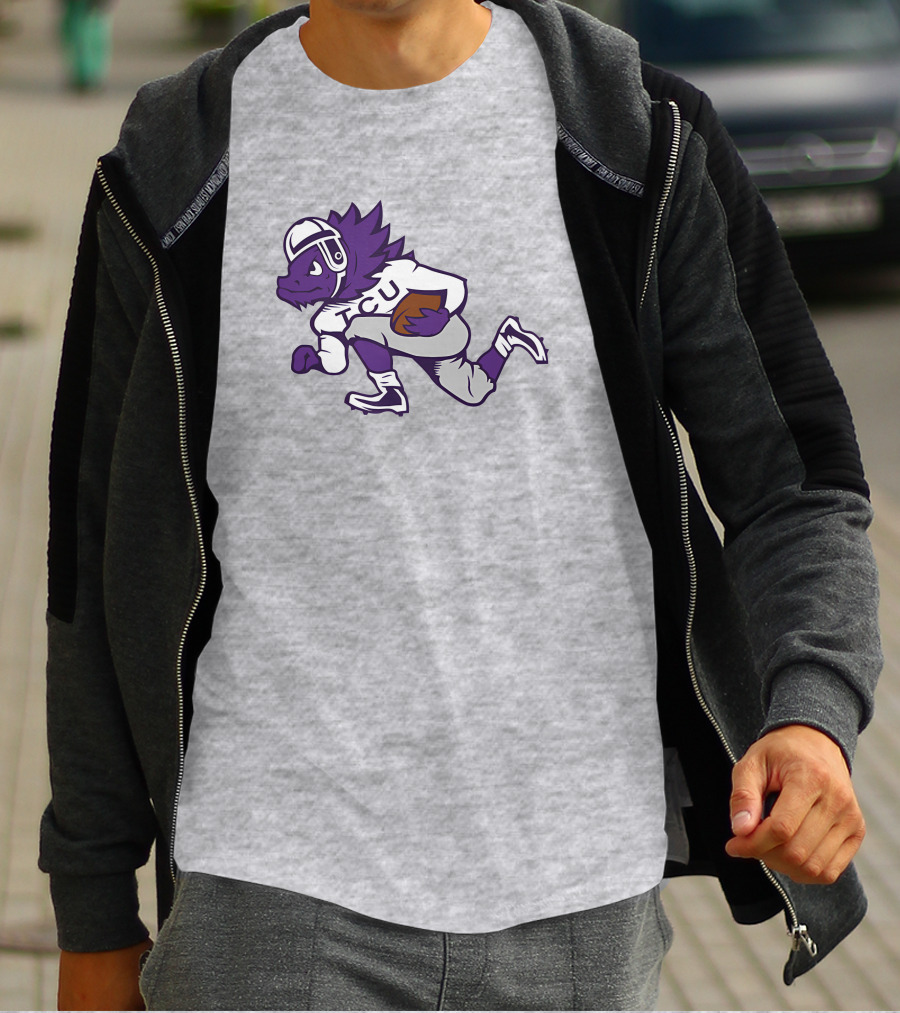 Running Horned Frog TCU Football Player In Purple And White Jersey T-Shirt
