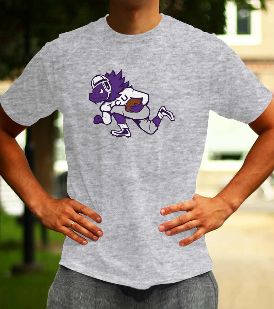 Running Horned Frog TCU Football Player In Purple And White Jersey T-Shirt