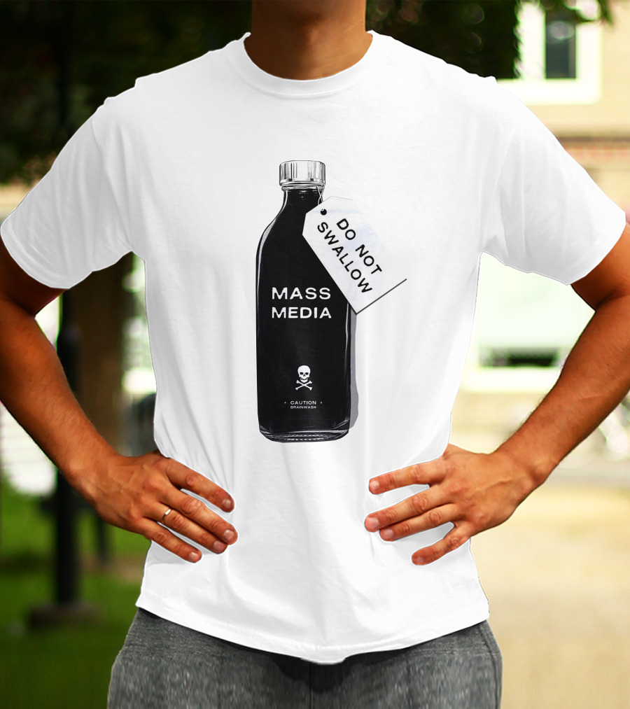 Archillect CAUTION BRAINWASH Do Not Swallow Mass Media Skull And Crossbones T-Shirt