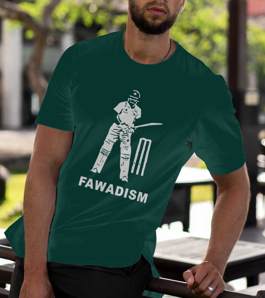 Cricketer Fawadism With Batting Icon And Star Cap T-Shirt