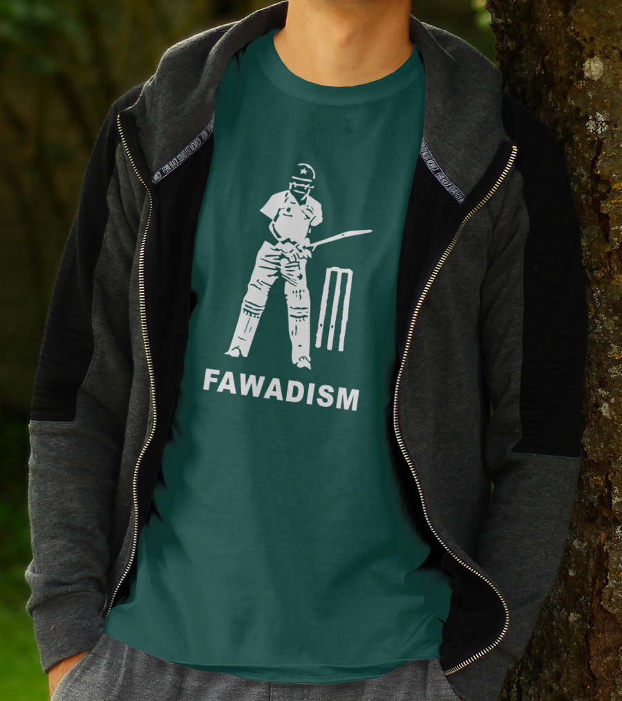 Cricketer Fawadism With Batting Icon And Star Cap T-Shirt