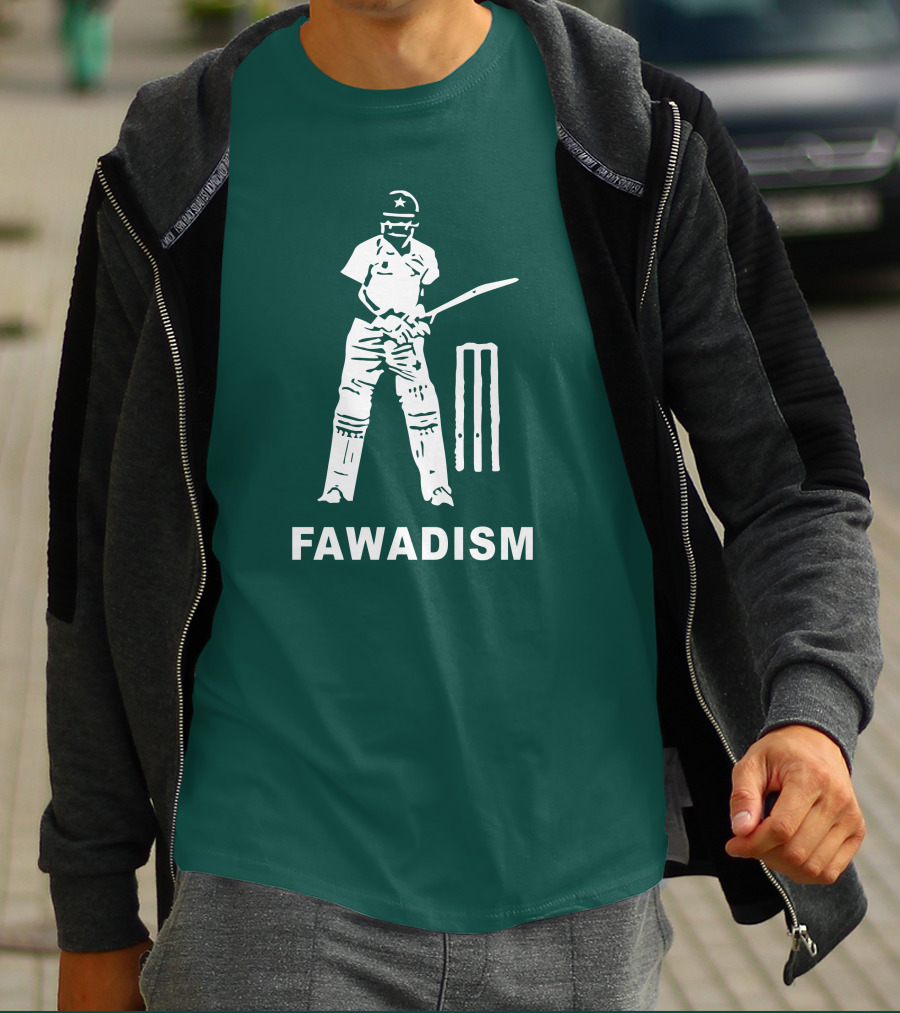 Cricketer Fawadism With Batting Icon And Star Cap T-Shirt