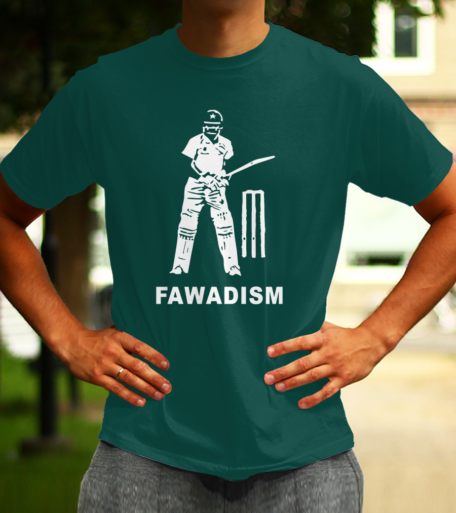 Cricketer Fawadism With Batting Icon And Star Cap T-Shirt