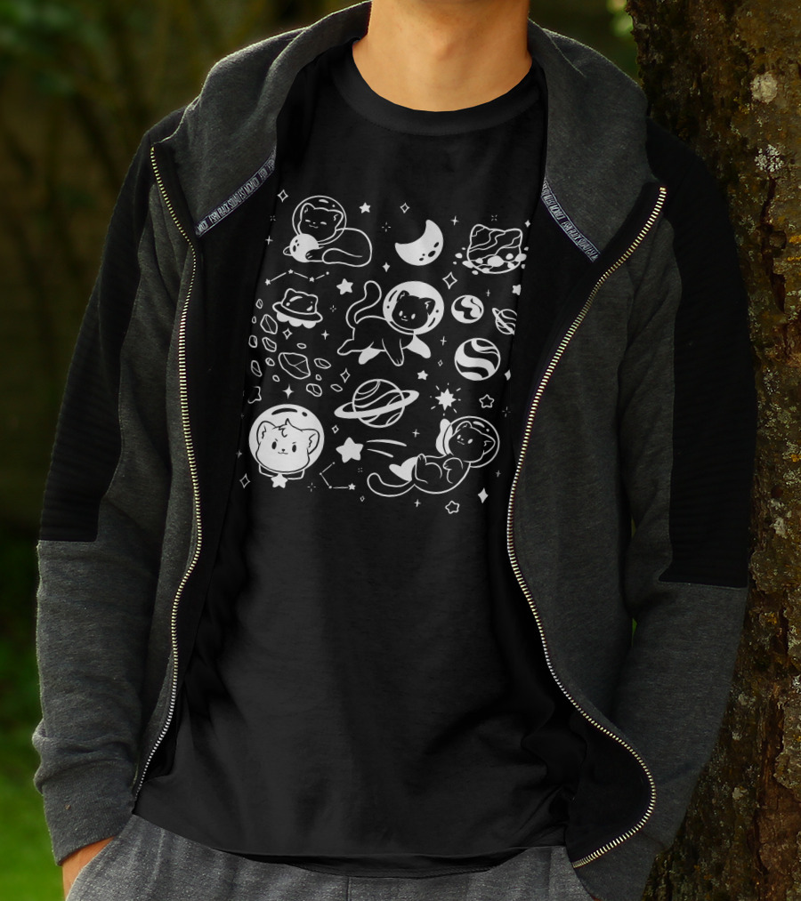 Helloapparel Space Cat Astronauts With Planets And Stars T-Shirt