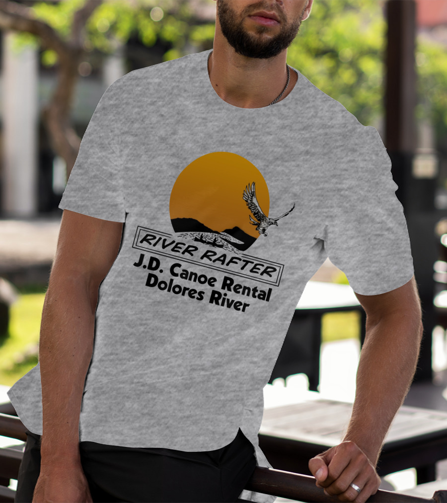 River Rafter J.D. Canoe Rental Dolores River Eagle Sunset T-Shirt