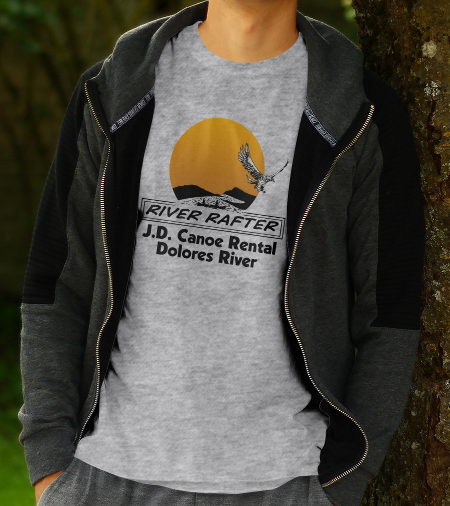 River Rafter J.D. Canoe Rental Dolores River Eagle Sunset T-Shirt