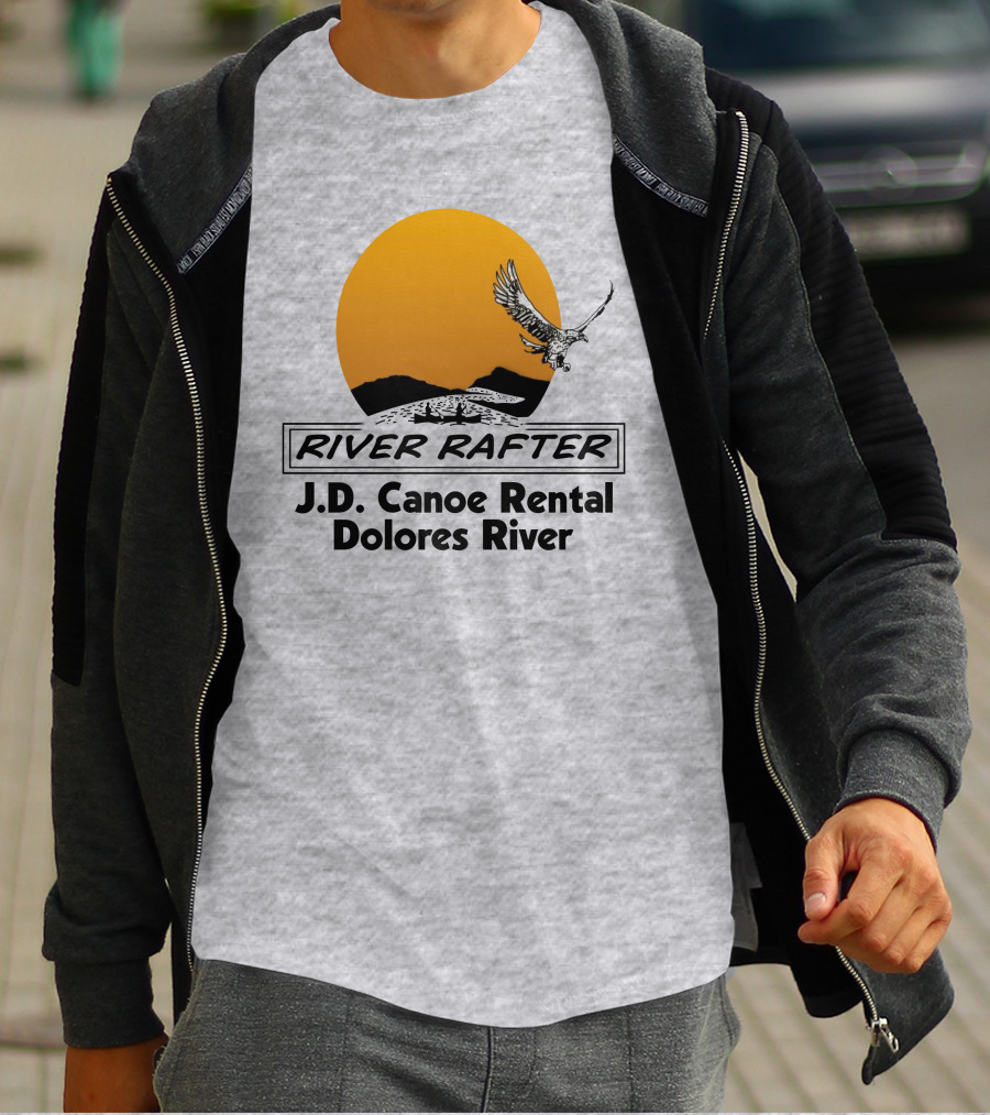 River Rafter J.D. Canoe Rental Dolores River Eagle Sunset T-Shirt
