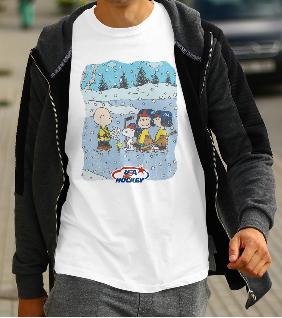 Nola Foxhky Streaker Sports X Peanuts USA Hockey Charlie Brown And Friends Ice Skating T-Shirt