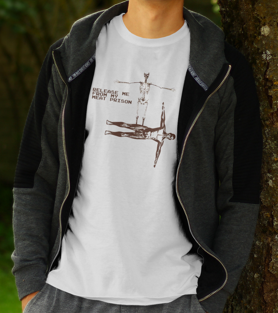 Release Me From My Meat Prison Bryson Skeleton And Human Figure T-Shirt