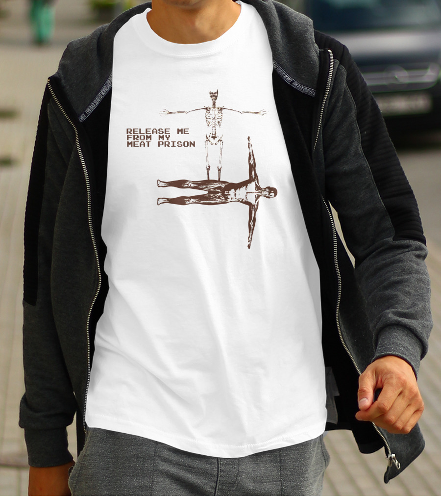 Release Me From My Meat Prison Bryson Skeleton And Human Figure T-Shirt