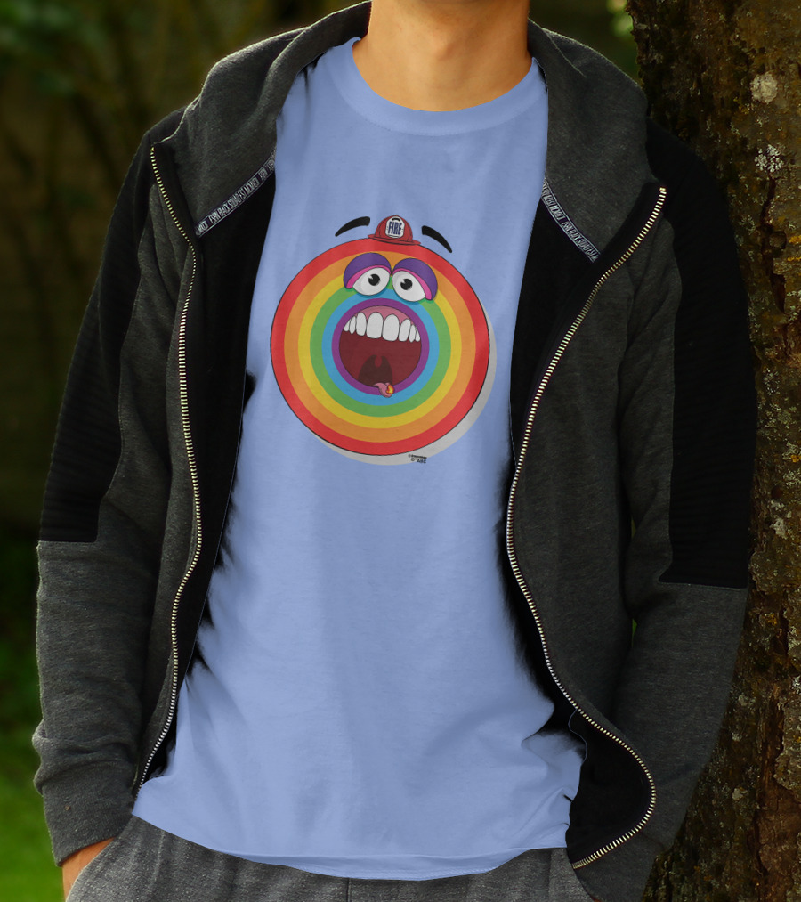 Firefighter Rainbow Face With Comic Mouth By Ernest Doty T-Shirt