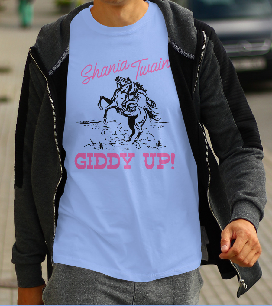 Shania Twain Giddy Up Riding Horse Sketch T-Shirt