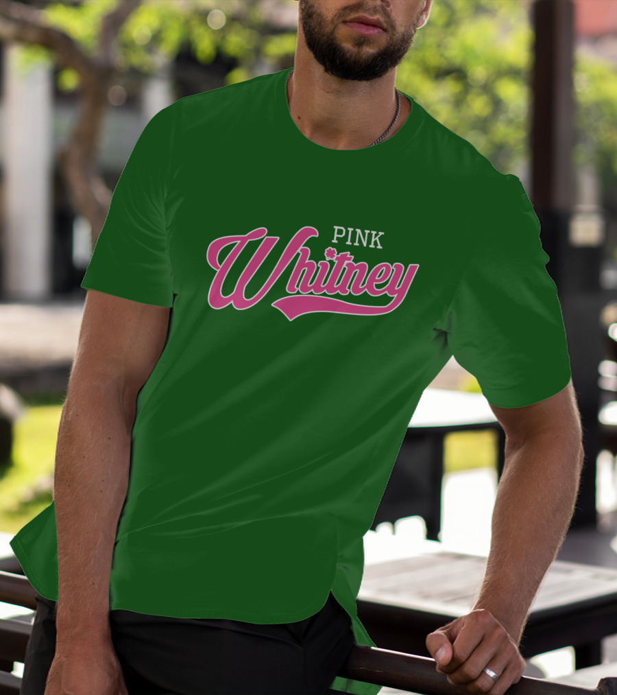 Pink Whitney Retro Bold Script Green Background T-Shirt