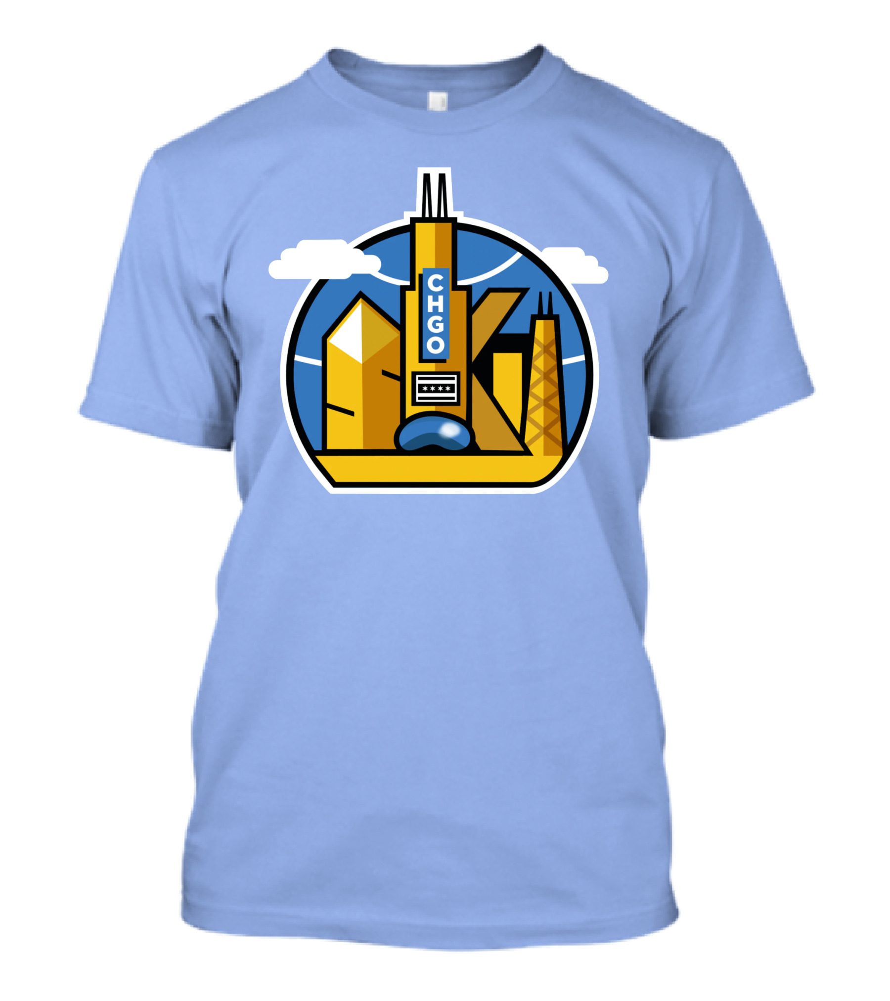 CHGO Skyline Blue Skies Sports Icon With Landmarks T-Shirt