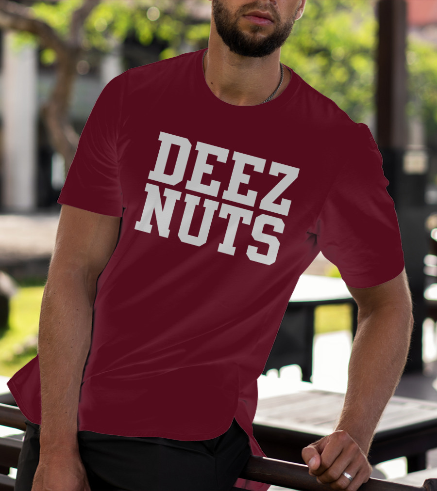 DEEZ NUTS Text Bold White On Dark T-Shirt