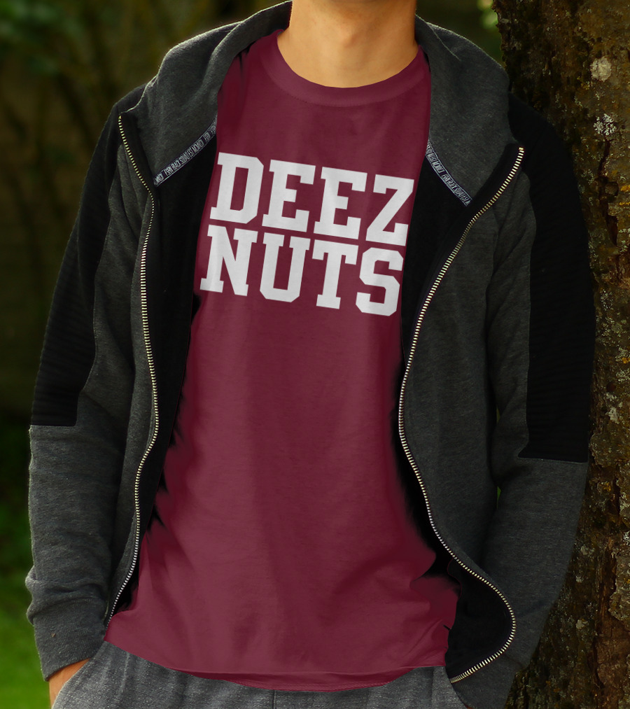 DEEZ NUTS Text Bold White On Dark T-Shirt