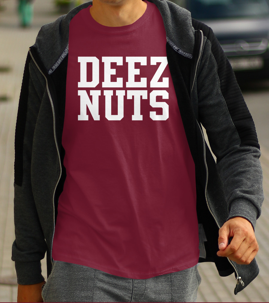 DEEZ NUTS Text Bold White On Dark T-Shirt