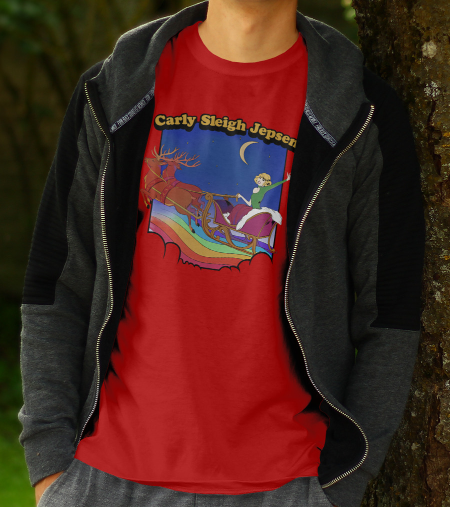 Carly Sleigh Jepsen Christmas Reindeer Sleigh Adventure Under Moonlit Sky T-Shirt