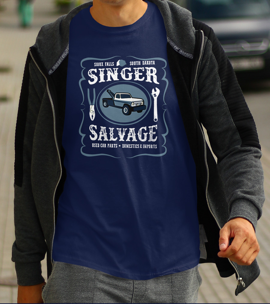 Sioux Falls South Dakota Singer Salvage Used Car Parts Domestics Imports T-Shirt